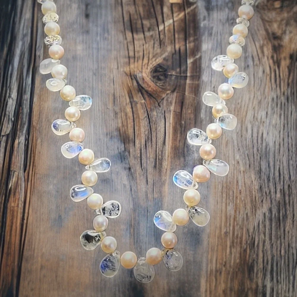 Hand Made Moonstone Pearl Statement Necklace